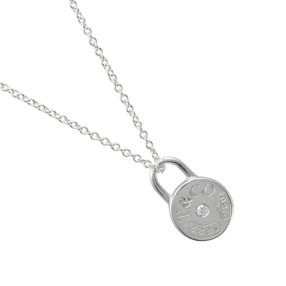 Tiffany Co Round Lock Necklace Sterling Silver Diamond